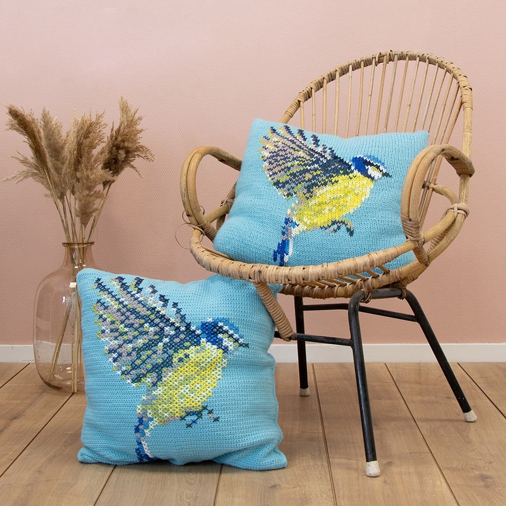 Scheepjes Crochet or Knit Blue Tit Cushion Kit